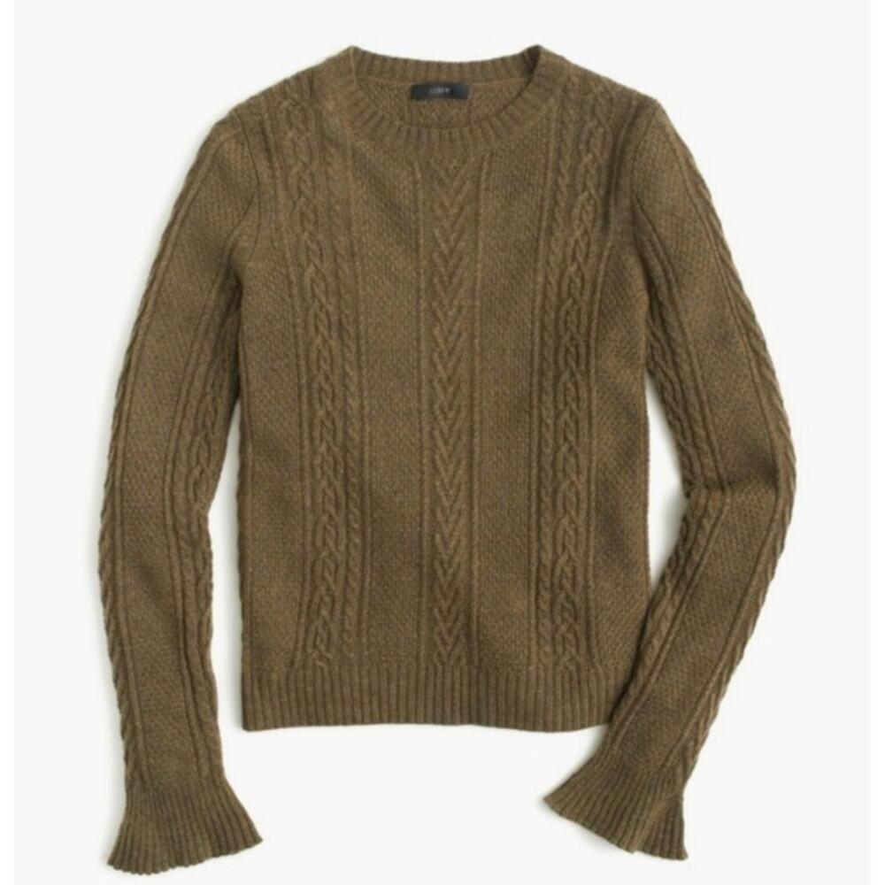 J Crew Ruffle Sleeve Cable Crewneck Sweater Women's S